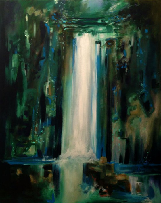Double deck green waterfall - original acrylic painting- 81 x 65 cm -32' x 23,5'