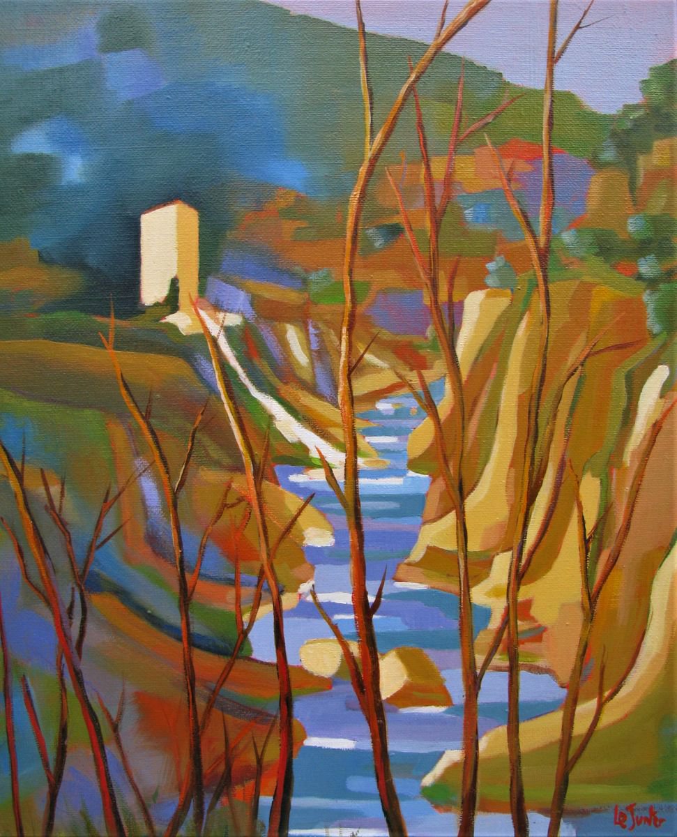 Impressionistic Landscape Oil Painting By Jean-Noel Le Junter, 13 X 16, The Herault Gorges In Winter, Original Artwork