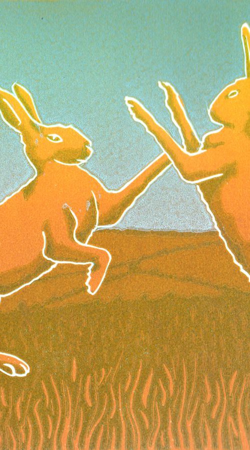 Boxing Hares by Drusilla  Cole