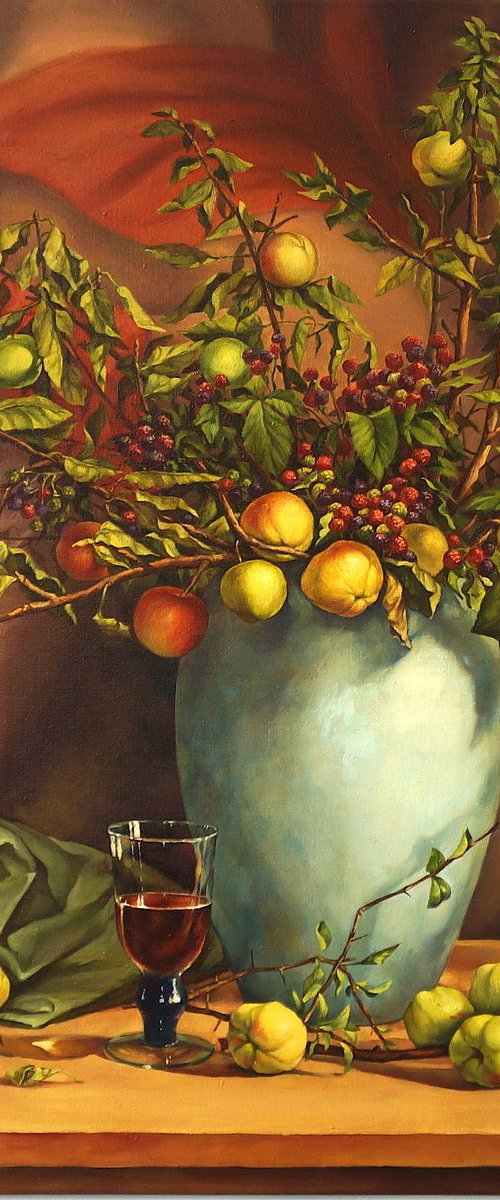 Still life with apples and painting by Marina Popkova-Sologub