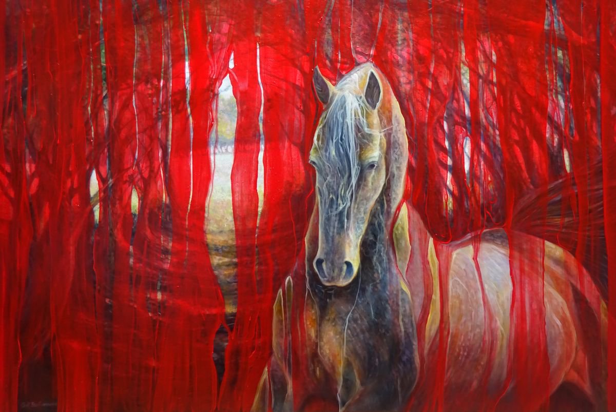 Expressive Animal Oil Painting By Gill Bustamante, 47 X 32, Horse Metamorphosis, Original Artwork