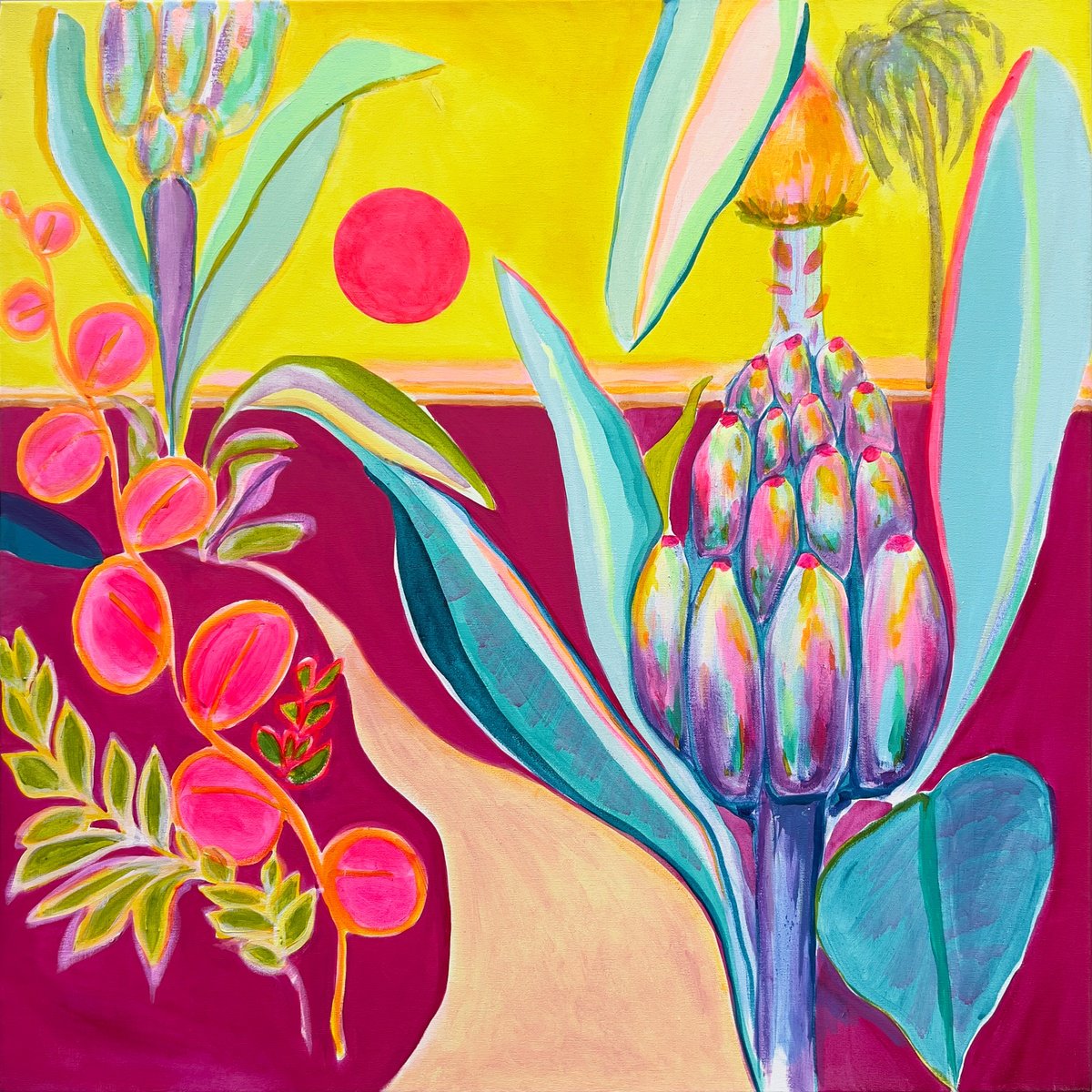 Organic Landscape Acrylic Painting By Kathryn Sillince, 31 X 31", 