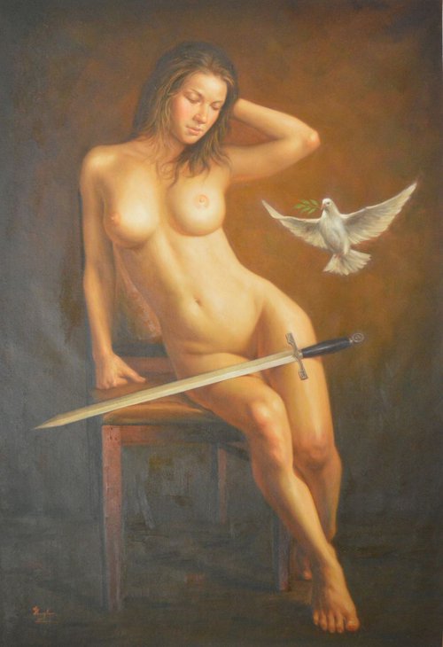 OIL PAINTING FEMALE NUDE GIRL  #11-12-01 by Hongtao Huang