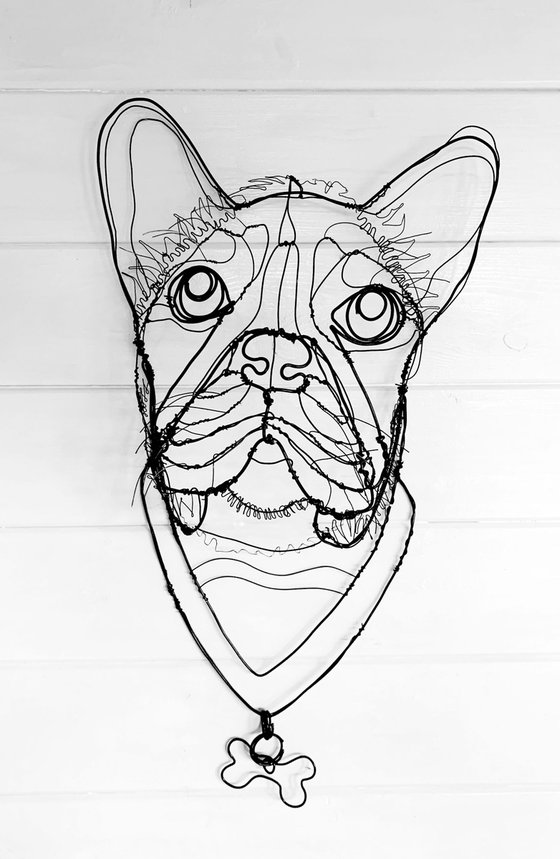 Pug Portrait Wire Sculpture