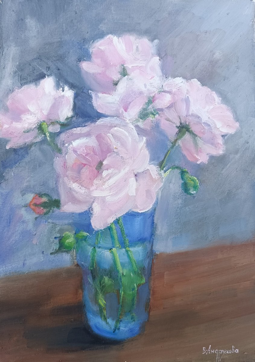 Impressionistic Still Life Oil Painting By Valentina Andrukhova, 10 X 14", Tea Rose, Original Artwork