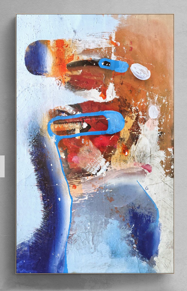 Organic Abstract Acrylic Painting By Adriano Ribeiro, 16 X 28, Pills Of Love, Original Artwork