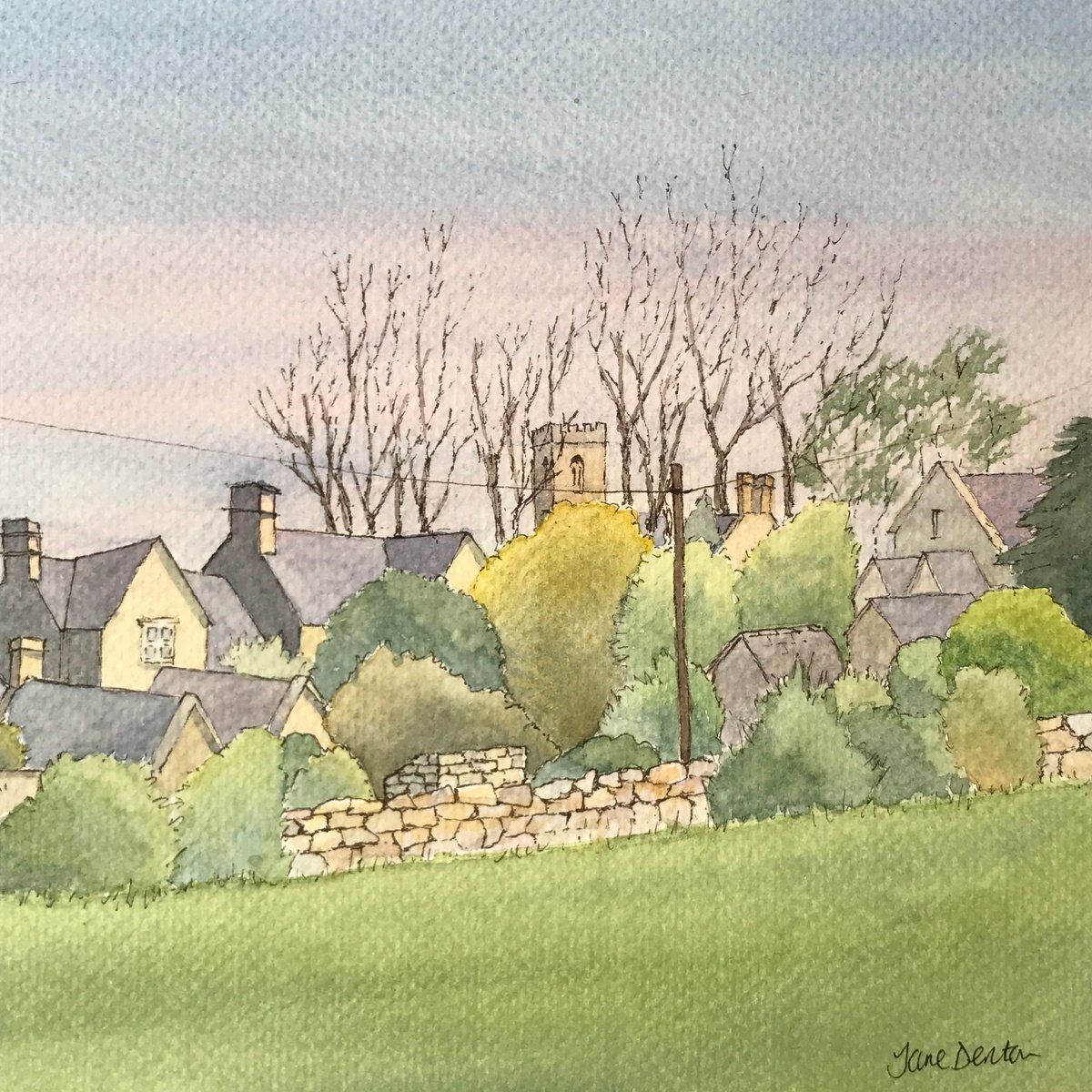 Cityscapes Watercolour By Jane Denton, 12 X 8, Windrush Village, Cotswolds, Original Artwork