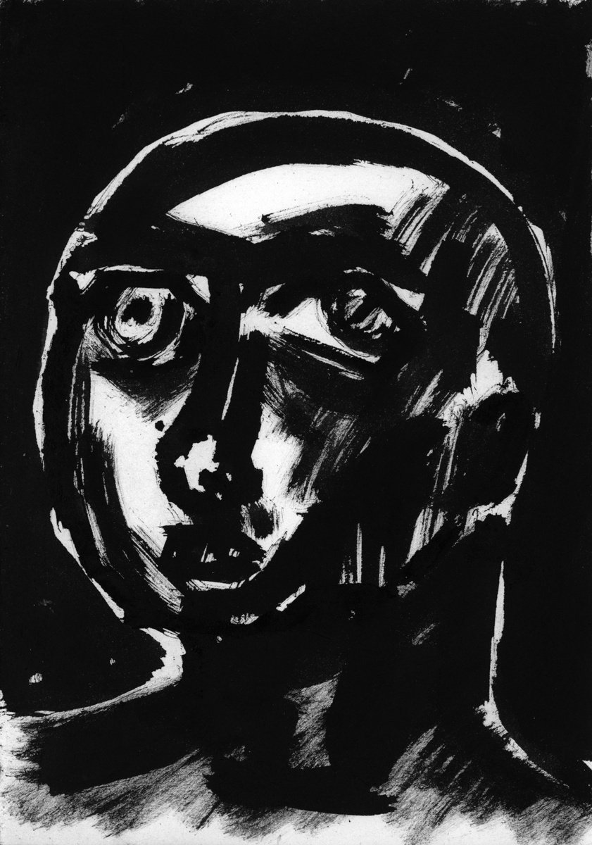 Expressive Portrait Ink Drawing By Nikola Tsvetanov, 6 X 8", "Human State Of Mind", Original Artwork