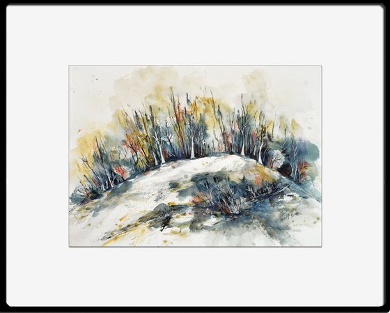 The wooden hill - original watercolor and ink painting