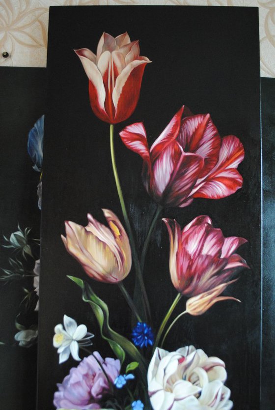 Dutch still life with flowers traditional painting, realism