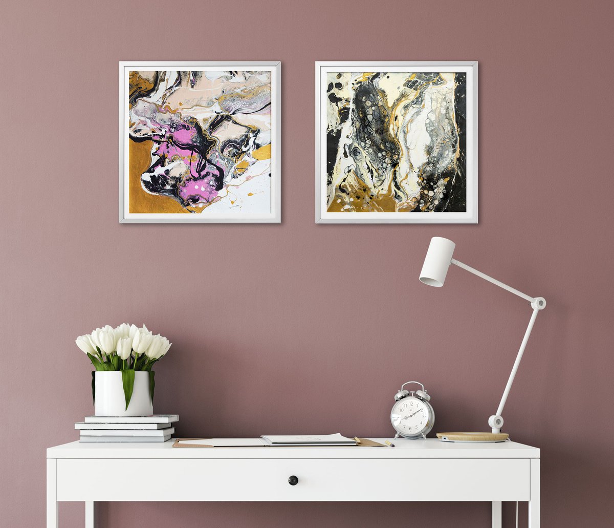 Set of 2 paintings Marble World Series by Milena Gaytandzhieva