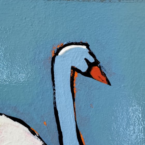 Original Small Painting Blue "2 Swans"