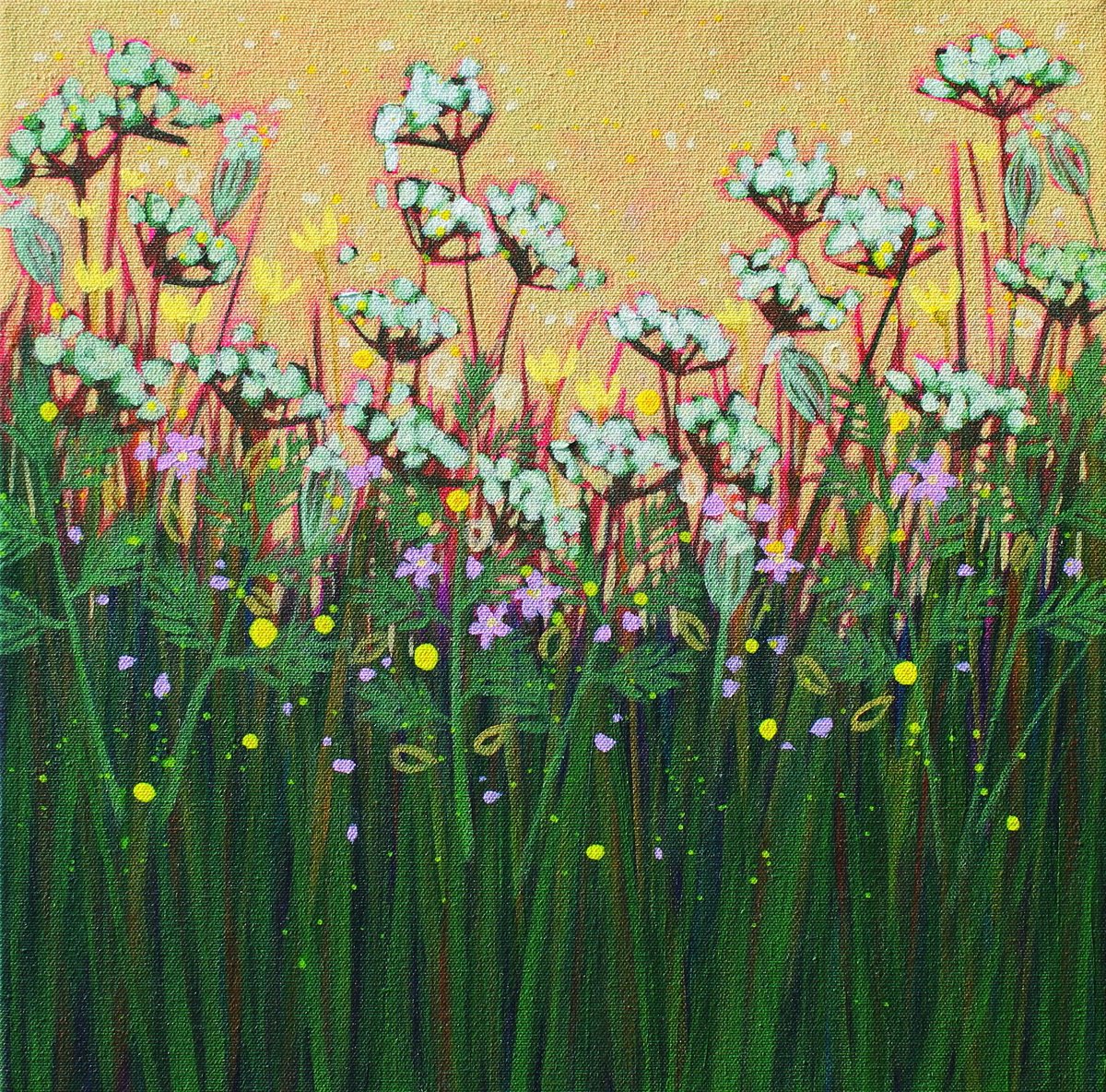 Illustrative Botanical Acrylic Painting By Sage Mountain Studio, 16 X 16", Queen Anne