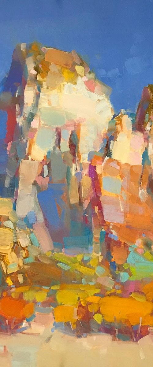 Cliff Mountain, Landscape Original oil painting, Handmade artwork, One of a kind by Vahe Yeremyan
