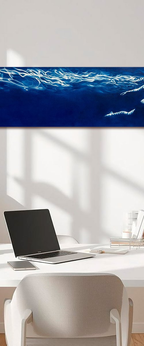 Toward Myself - Long Horizontal Blue Ocean by Julia Shilo