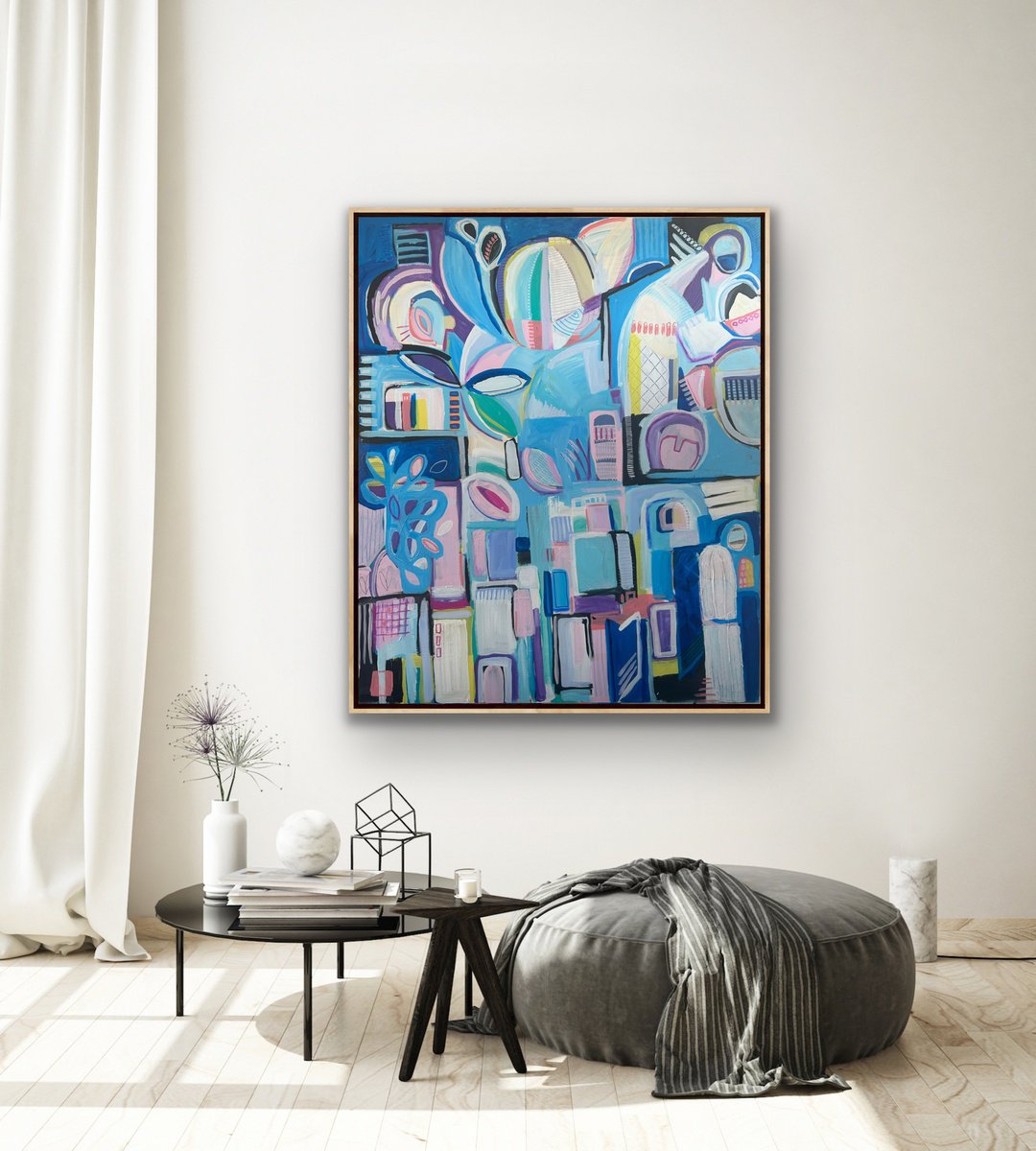 Abstract Painting By Samantha Malone, 39 X 47", Azure, Original Artwork