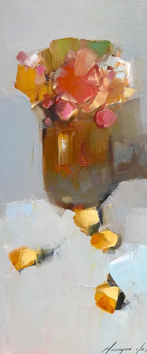 Vase of Flowers, Oil painting by Palette Knife, One of a kind, Handmade artwork by Vahe Yeremyan