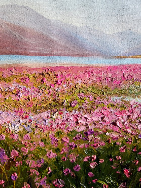 "Pink evening", landscape painting