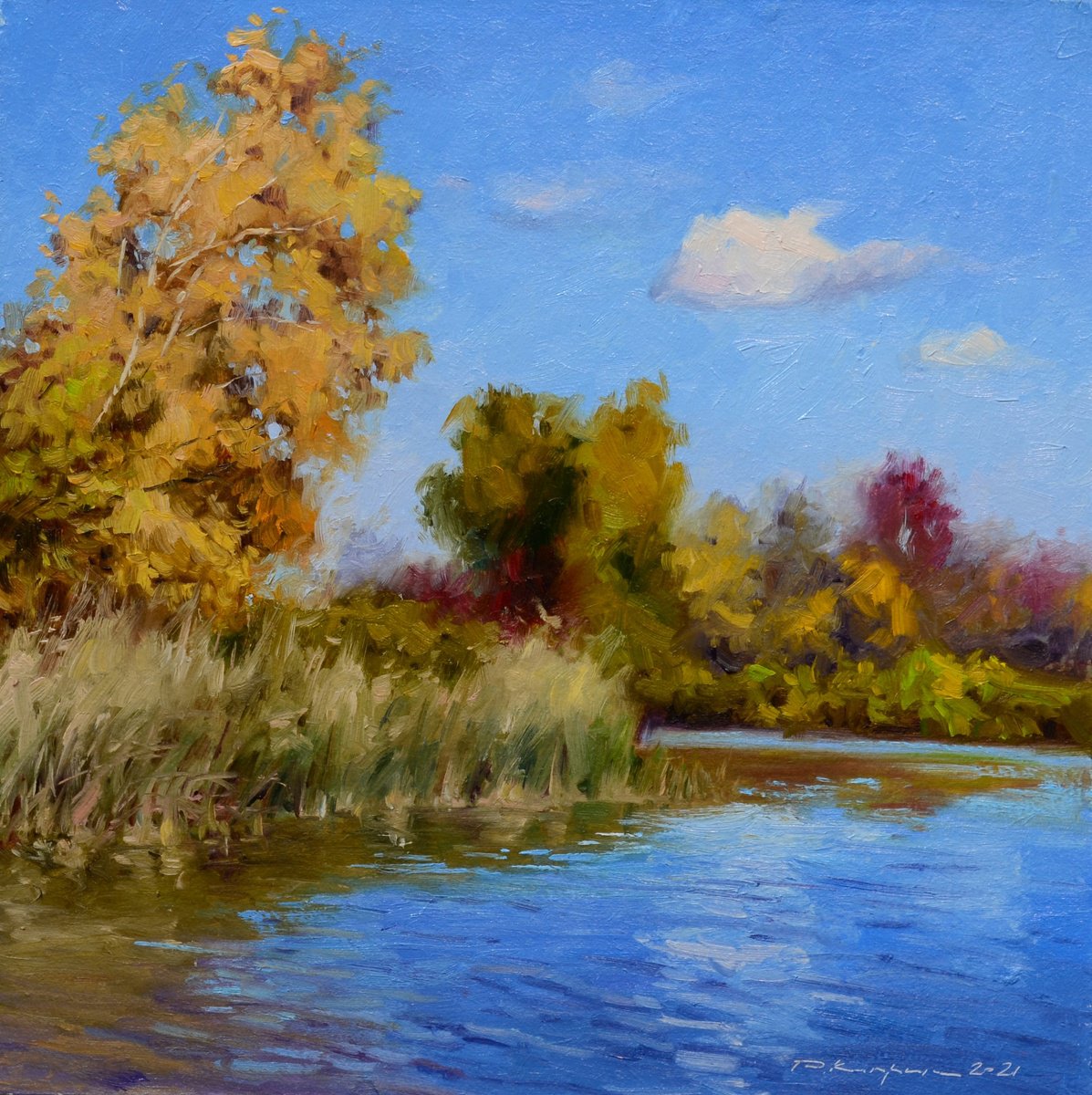 Impressionistic Landscape Oil Painting By Ruslan Kiprych, 12 X 12", Autumn Inspiration, Original Artwork