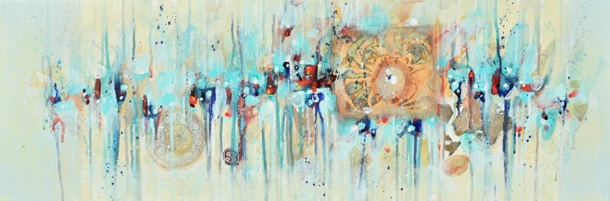 Abstract Landscape Painting By Cynthia Ligeros, 36 X 12, Return To Innocence, Original Artwork