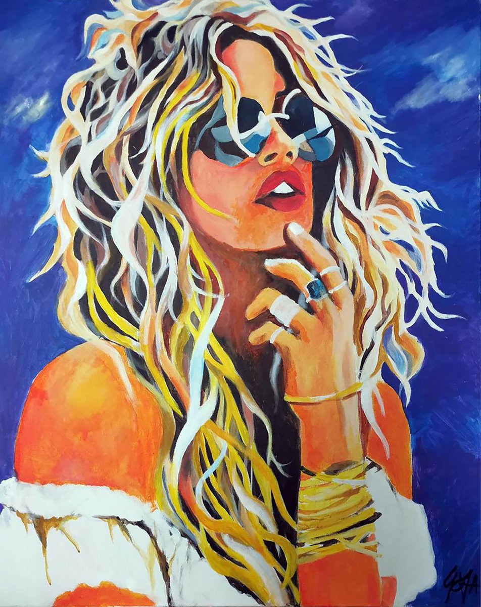 Impressionistic Portrait Acrylic Painting By Nicolas Goia, 39 X 47", Blonde Girl Ii, Original Artwork
