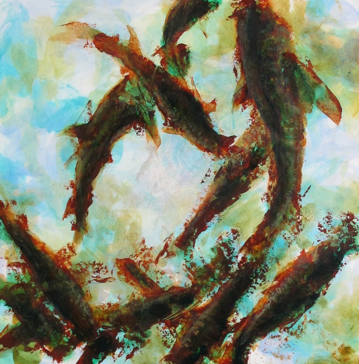 Abstract Animal Acrylic Painting By Fabienne Monestier, 24 X 24, Poiscailles #5, Original Artwork