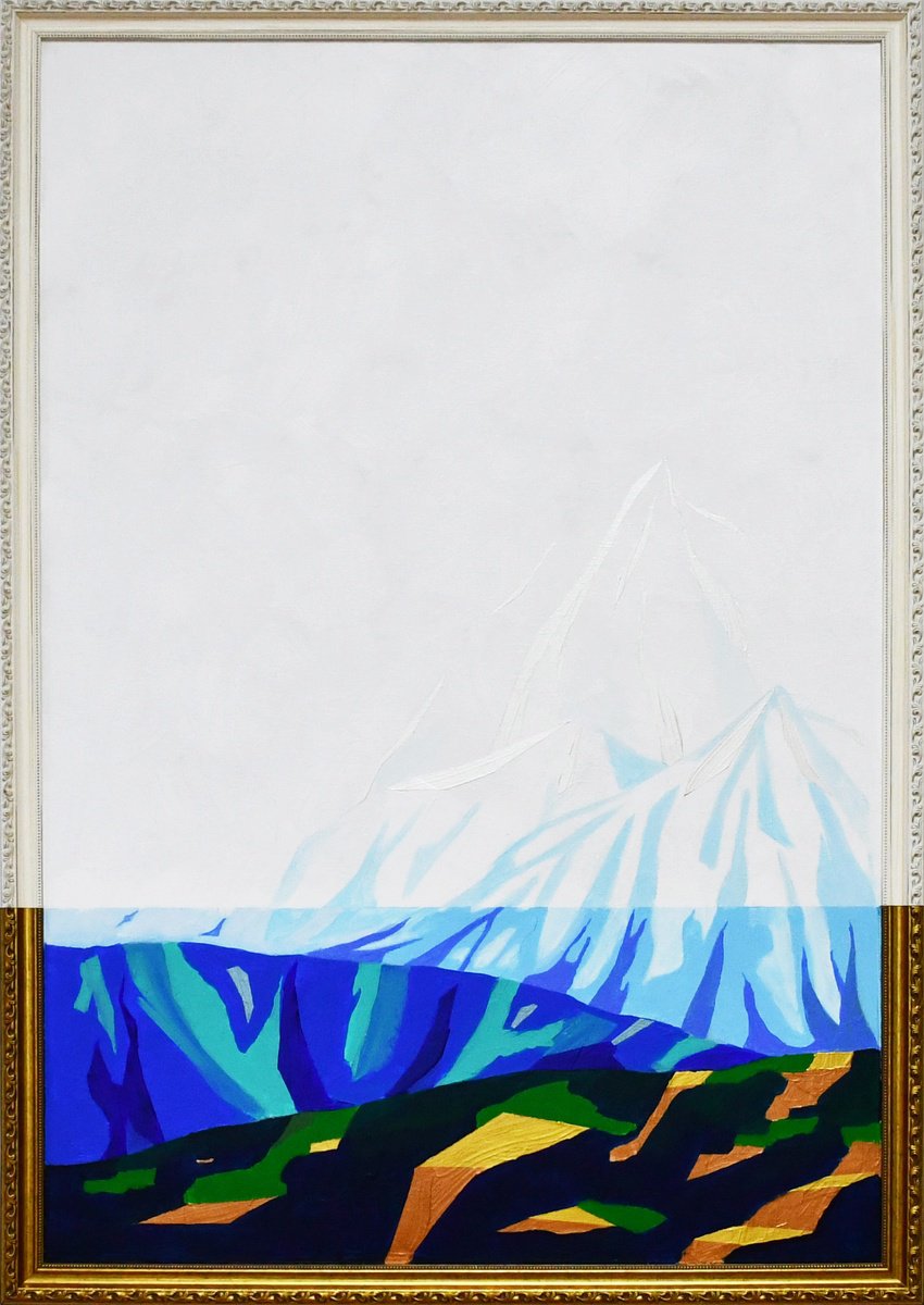 Geometric Landscape Acrylic Painting By Zeljka Paic, 26 X 37", Elevation, Original Artwork