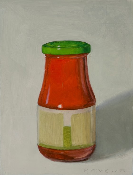 modern still life of realistic tomato sauce pot