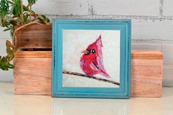 Cardinal Painting Original Art Red Bird Artwork Small Wall Art