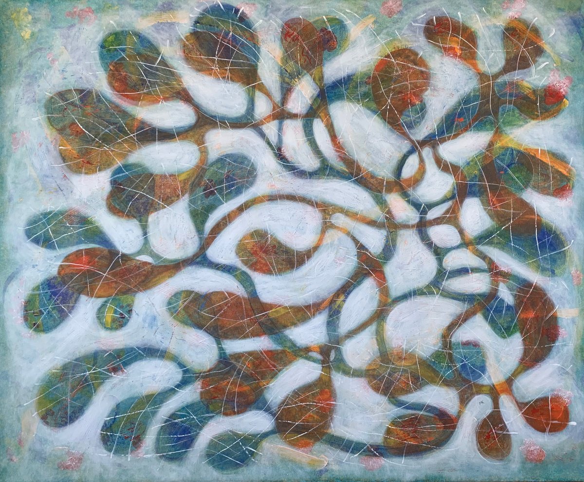 Abstract Acrylic Painting By Maarit Korhonen, 47 X 39", Encore, Original Artwork