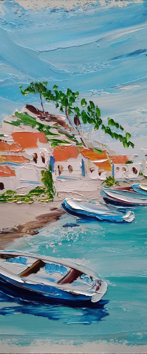 Fishing boats at Sunny Greece coast by Dmitry Fedorov