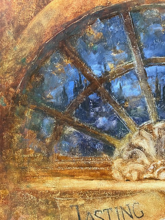 Blue Night Arched Window in Cafe Restaurant