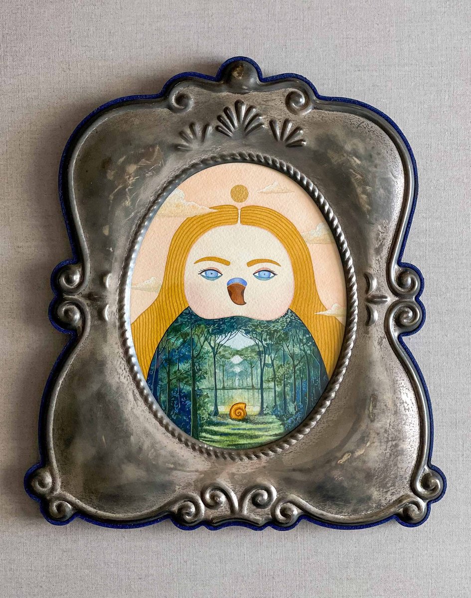 Surrealistic Animal Painting By Eve Devore, 8 X 10, Forest Bathing, Original Artwork