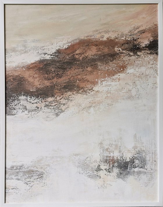 "Glow 3" Abstract white brown textured art