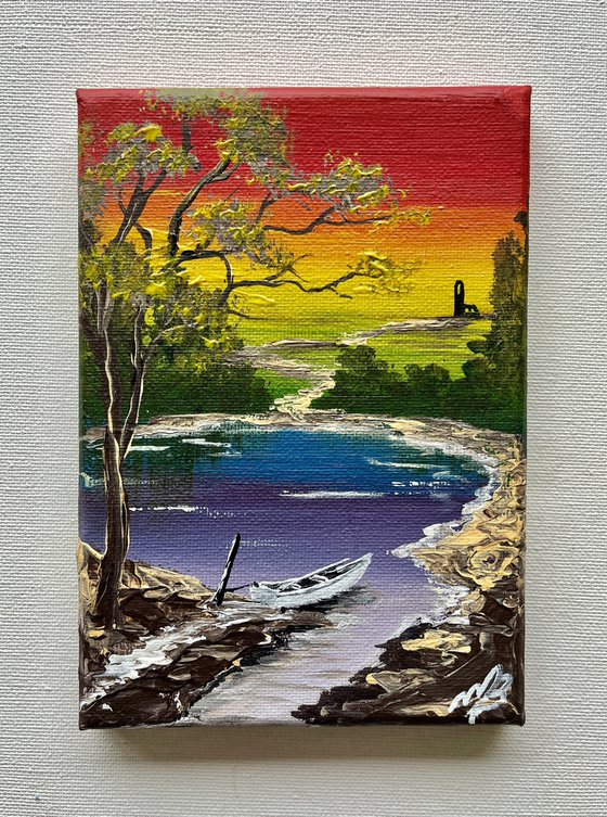Boat by the Lake on a Mini Canvas