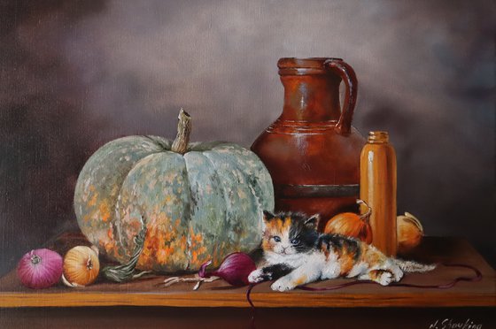 Kitten and Pumpkin