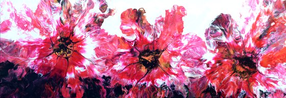 Red Flowers - Large Painting 72" x 24"