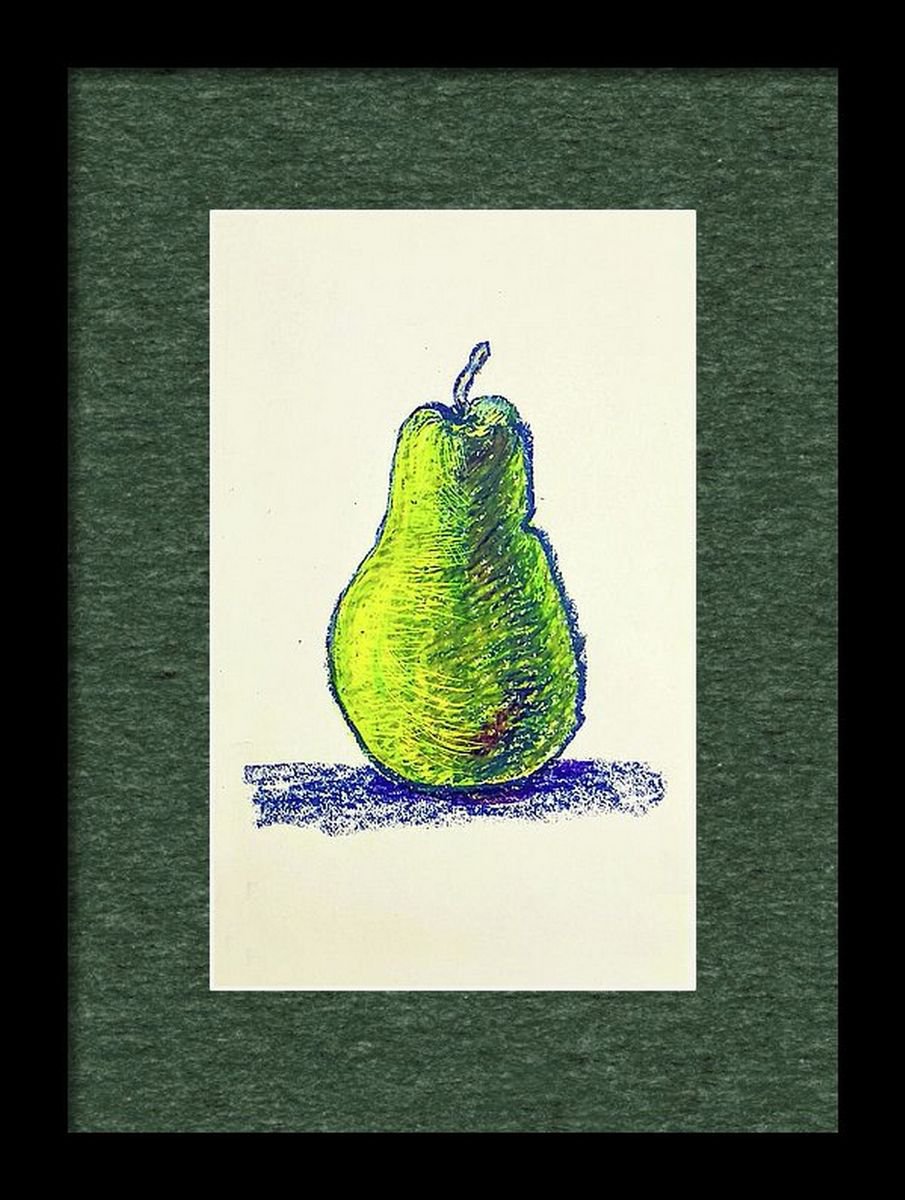 Pear Still Life oil pastel painting- 6.25x 10 by Asha Shenoy