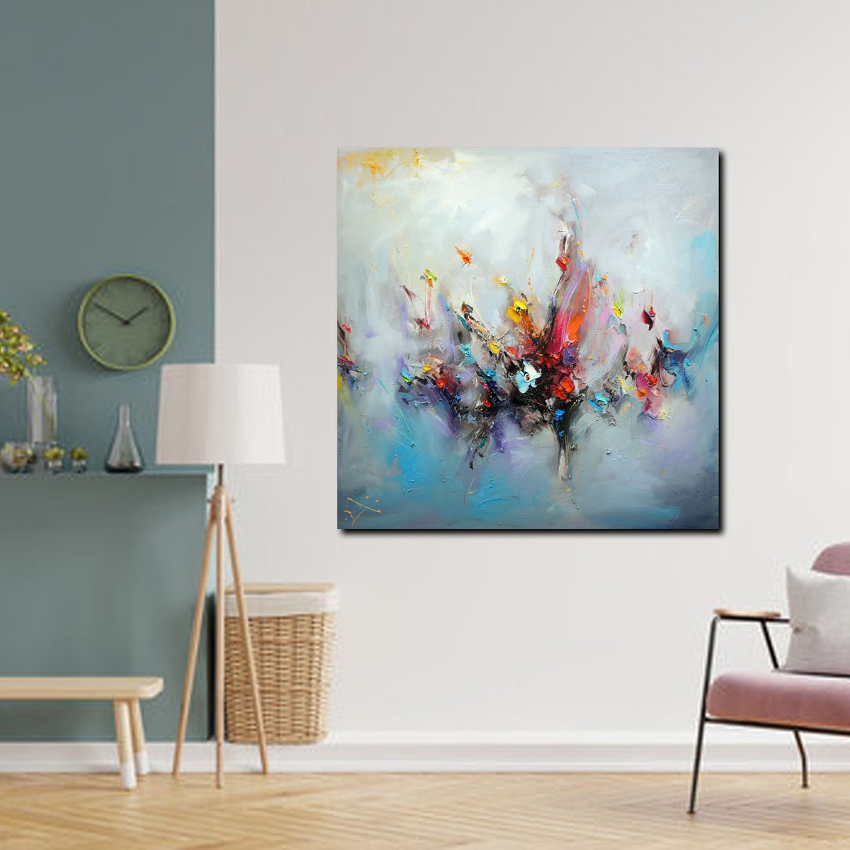 Abstract Botanical Oil Painting By Stanislav Lazarov, 39 X 39", After The Rain, Original Artwork