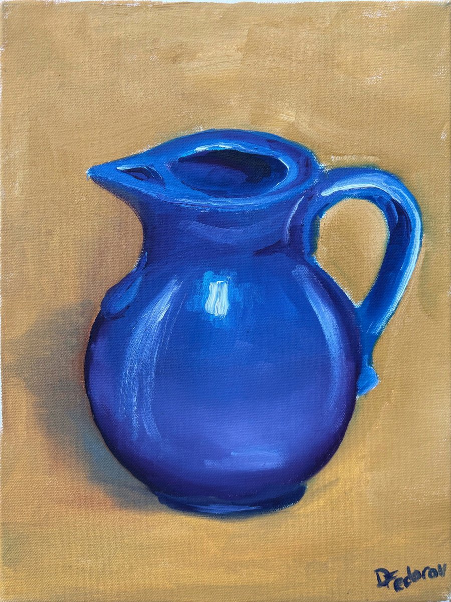 Impressionistic Still Life Oil Painting By Dmitry Fedorov, 12 X 16, Still Life With The Blue Jug, Original Artwork