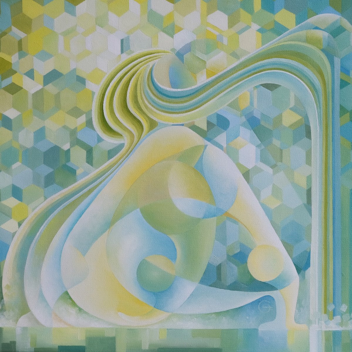 Geometric Abstract Oil Painting By Tetiana Gryshchenko, 16 X 16", Fountain, Original Artwork