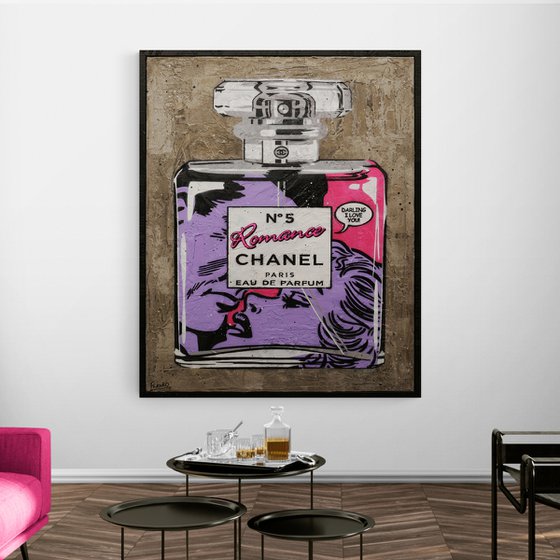 The Fragrance of Romance 120cm x 150cm Chanel Industrial Concrete Urban Pop Art Painting With Custom Etched Frame