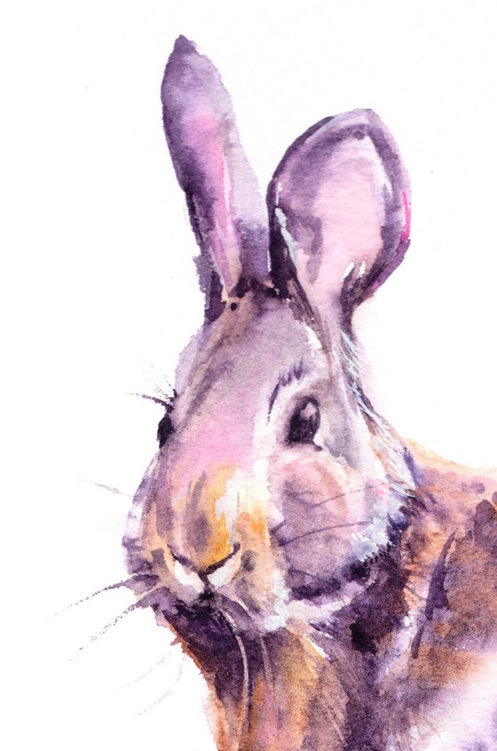 Rabbit painting, original watercolour painting, Wildlife Wall art, Limited palette, Desert cottontail