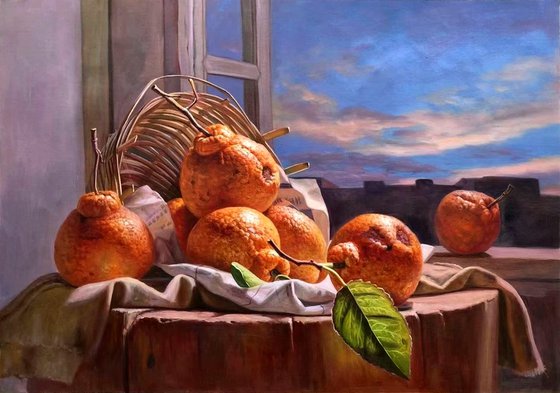 Still life:oranges on the table