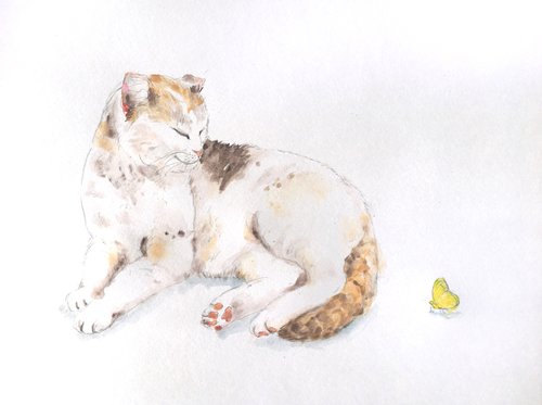 Cat and a butterfly by Yumi Kudo