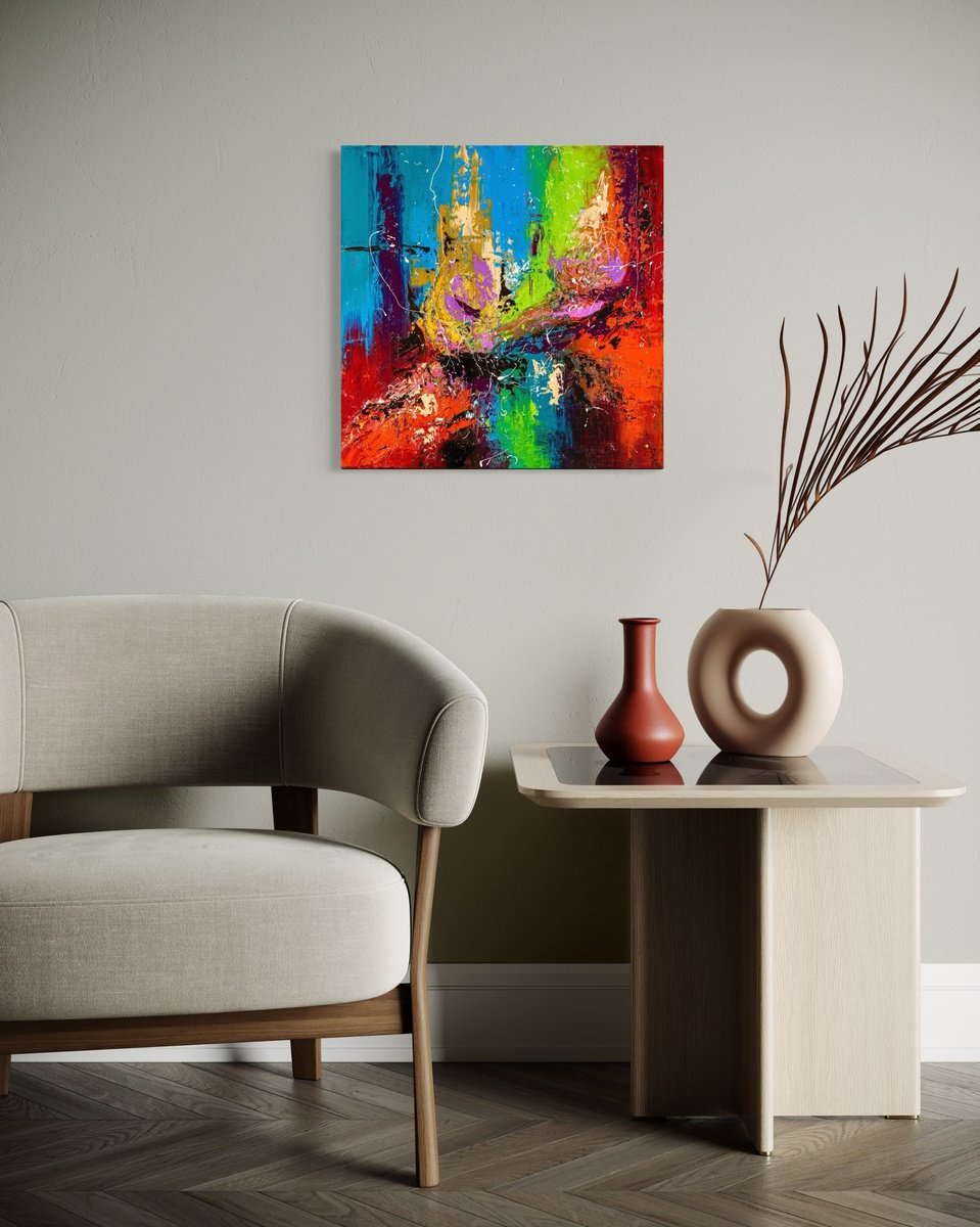 Abstract Oil Painting By Liubov Kuptsova, 20 X 20", Symphony Of Color, Original Artwork