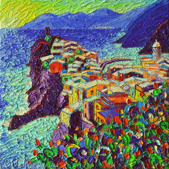 VERNAZZA CINQUE TERRE ITALY 2 - contemporary impressionist palette knife oil painting