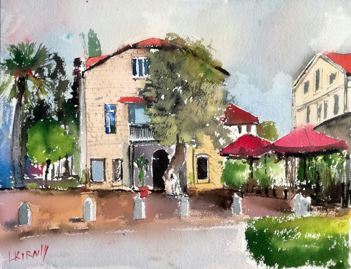 Impressionistic Cityscapes Watercolour By Leonid Kirnus, 13 X 10", German Colony, Original Artwork