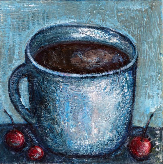 Cherries and Blue Bowl
