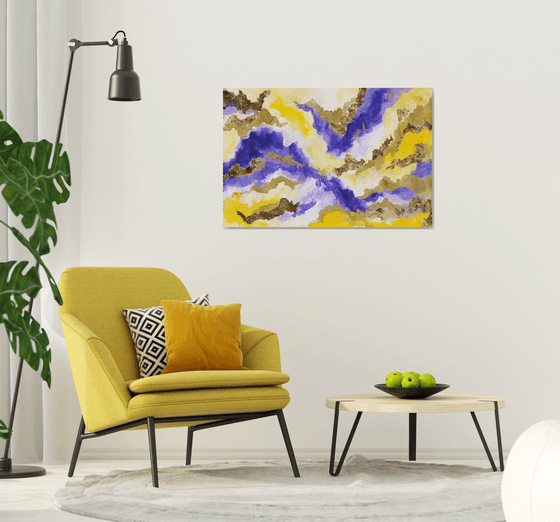 "Fenugreek"  landscape, original acrylic painting, abstract art, office home decor, gold, purple, yellow